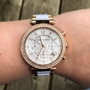 White & gold MK watch
